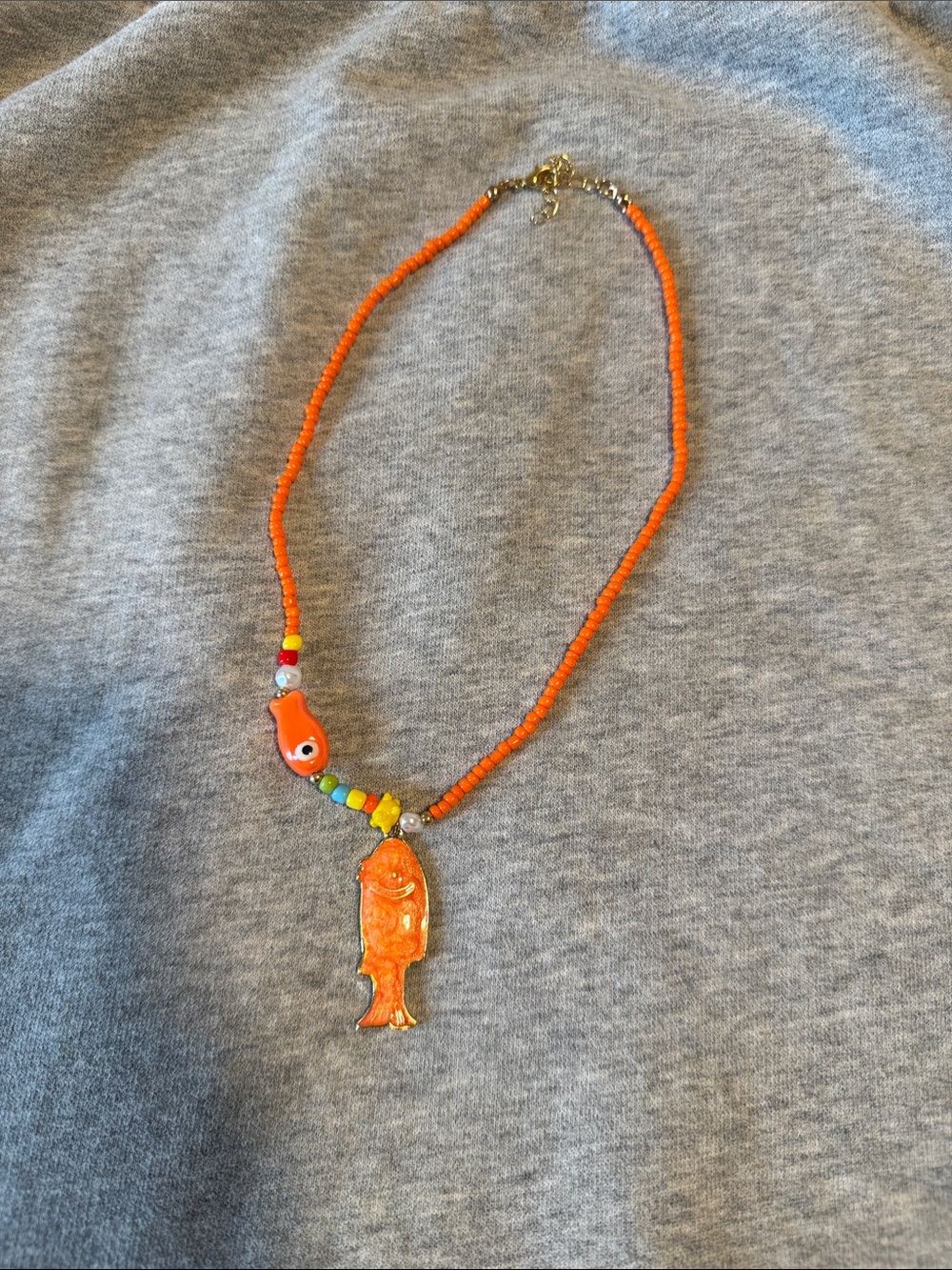 Handmade Orange Fish Beaded Necklace